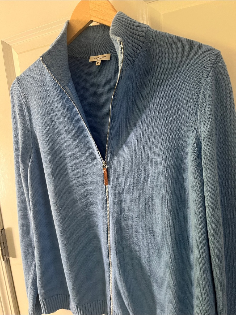 Lafayette 148 New York Women's Zip-Up Cardigan in SkyBlue Medium - Picture 2 of 6